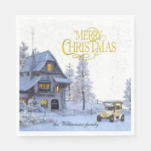 Vintage julscen God Jul och Foto Pappersservett