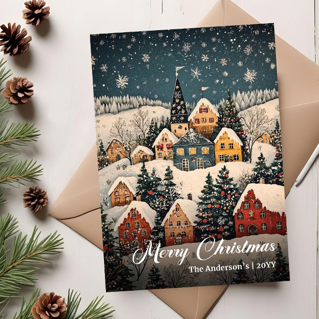 Vintage julscen julkort nedladdning (Vintage Christmas Scene Greeting Card Download)