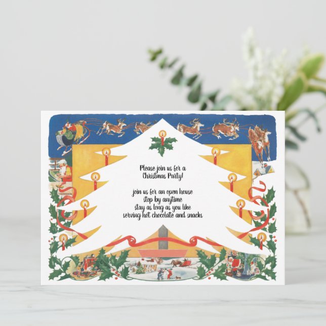 Vintage julscen med jultomten inbjudningar (Stående Fram)