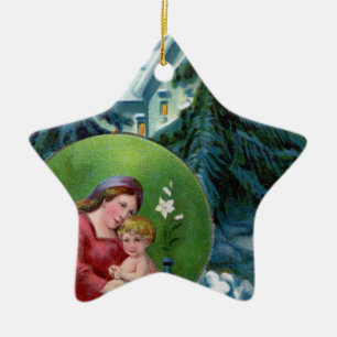 Vintage-julscenen med Mor och barn Julgransprydnad Keramik