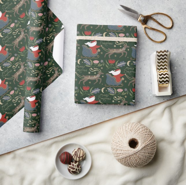 Vintage julschaktomte med renar jul  presentpapper (Hantverk)