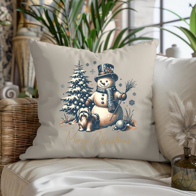Vintage julsk snowman och hund kudde (Skapare uppladdad)