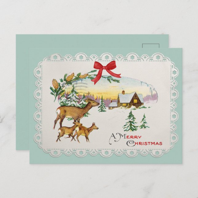 Vintage-julskåp och -Hjort Helg Vykort (Fram/baksida)