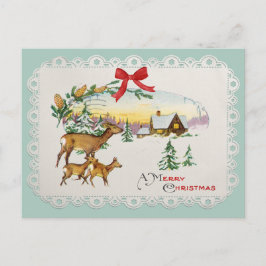 Vintage-julskåp och -Hjort Helg Vykort