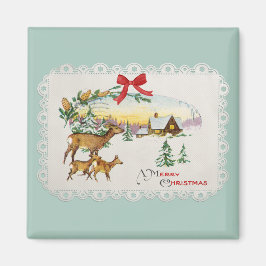 Vintage-julskåp och -Hjort Magnet