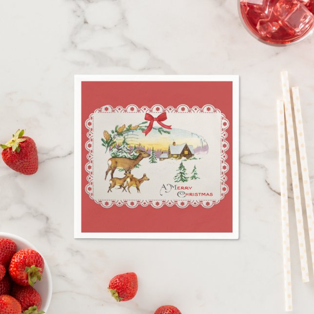 Vintage-julskåp och -Hjort Pappersservett (Insitu)