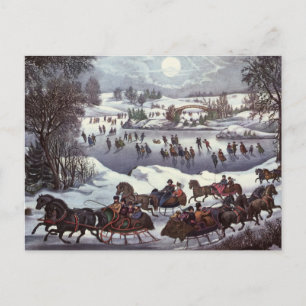 Vintage julslädar, Central Park på vintern Helg Vykort