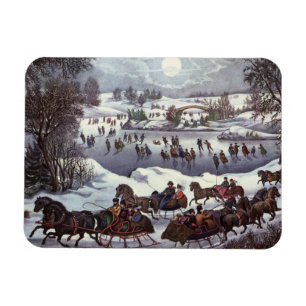 Vintage julslädar, Central Park på vintern Magnet