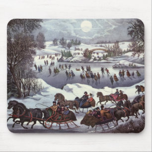 Vintage julslädar, Central Park på vintern Musmatta