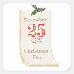 Vintage julsticker 25 december fyrkantigt klistermärke