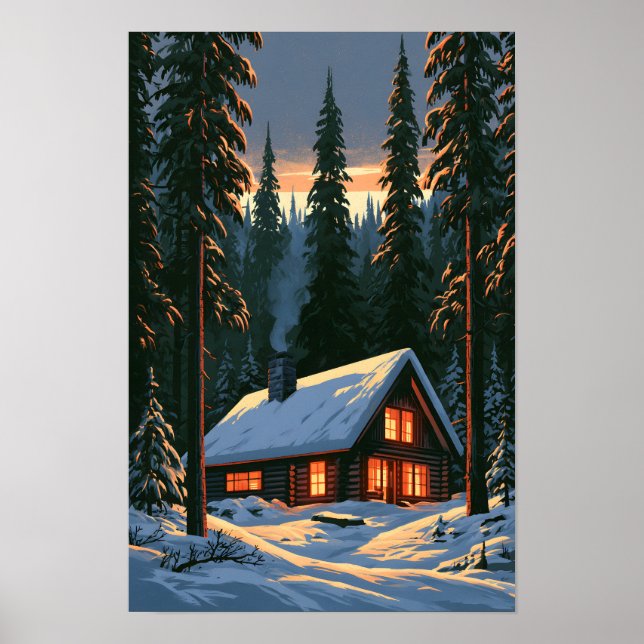 Vintage julstuga i snö poster (Framsidan)