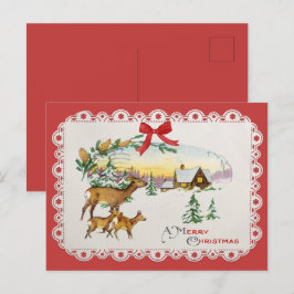 Vintage julstuga & rådjur helg vykort