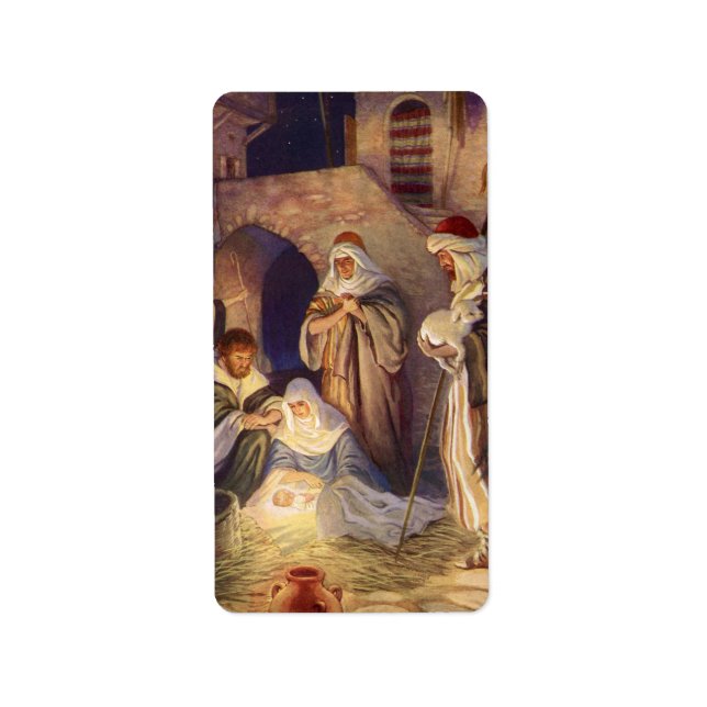 Vintage-jultomhet, 3 Shepherds och Jesus Adressetikett (Framsidan)
