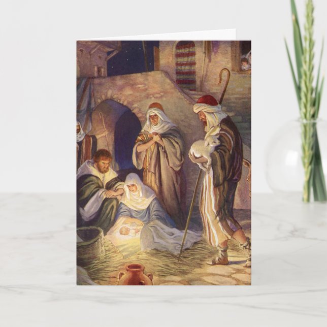 Vintage-jultomhet, 3 Shepherds och Jesus Helgkort (Framsida)