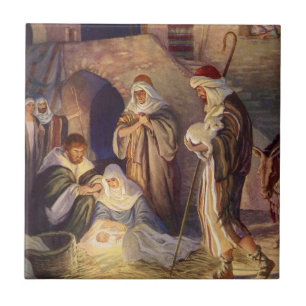Vintage-jultomhet, 3 Shepherds och Jesus Kakelplatta