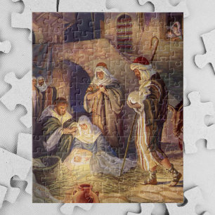 Vintage-jultomhet, 3 Shepherds och Jesus Pussel