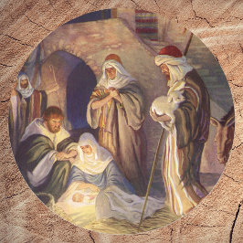 Vintage-jultomhet, 3 Shepherds och Jesus Runt Klistermärke
