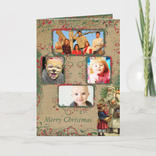 Vintage jultomte 4 fotokort helgkort