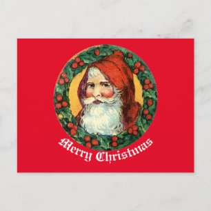 Vintage jultomte i vykort för krans