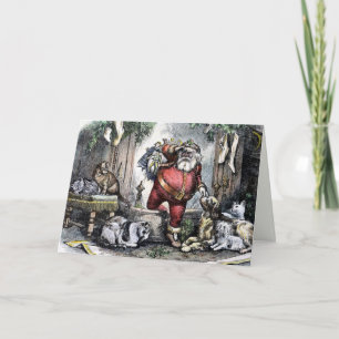 Vintage jultomte och Hundar julkort Helgkort