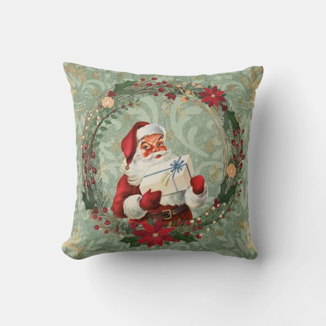 Vintage jultomte och krans kudde (Framsida)