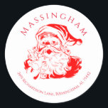 Vintage jultomte Returadress Runt Klistermärke<br><div class="desc">Juletikett för returadressen Round Sticker. Vintage Jultomten på vit bakgrund. Familjen namn överst i cirkeln. Adress nedanför.</div>
