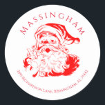 Vintage jultomte Returadress Runt Klistermärke<br><div class="desc">Juletikett för returadressen Round Sticker. Vintage Jultomten på vit bakgrund. Familjen namn överst i cirkeln. Adress nedanför.</div>