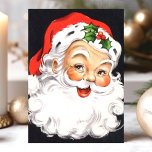 Vintage Jultomten Ansikte jul Helgkort<br><div class="desc">Vintage Jultomten julkort för Helgdag i Ansikte. Den här designen har ett leende Jultomten mot en svart bakgrund. Vilken vacker helgdag. Anpassa anpassad design med ditt eget i hälsning.</div>