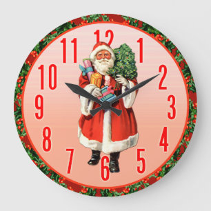 Vintage Jultomten Art Wall Clock Stor Klocka