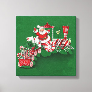 Vintage Jultomten Candy Tåg Canvastryck