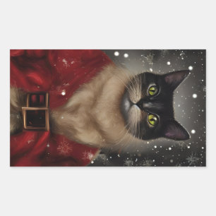 Vintage jultomten Cat Sticker Rektangulärt Klistermärke
