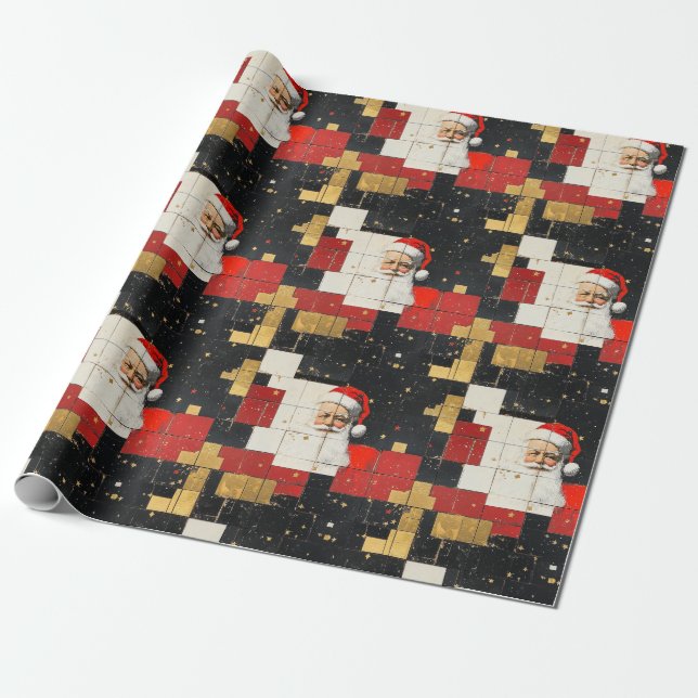 Vintage Jultomten Collage Presentpapper (Utrullad)