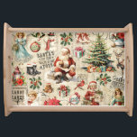 Vintage Jultomten Decoupage Ephemera Frukostbricka<br><div class="desc">Festive Vintage God jul som serverar bricka som dekoreras med Jultomten,  presenter,  julgran och mer! Perfekt för din helgdag. Designad av Blackberry Boulevard.</div>