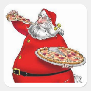 Vintage Jultomten Eating Pizza Fyrkantigt Klistermärke