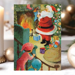 Vintage Jultomten Fireplace Kids på Trappor Helgkort<br><div class="desc">Vintage Jultomten byter ut barn på Helgdag-kortet Trappor. Den här designen gör att Jultomten står vid kaminen medan två barn tittar på från trappor. Vilken vacker helgdag. Anpassa anpassad design med ditt eget i hälsning.</div>