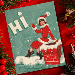 Vintage jultomten Girl på Rooftop Julkort<br><div class="desc">Vintage Santa Girl på Rooftop Helgdag Card.</div>