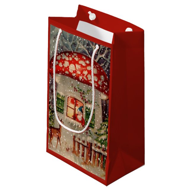 Vintage Jultomten Gnome i Mushroom Helgdag (Framsidan Vinklad)