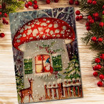 Vintage Jultomten Gnome in Mushroom House Helgkort<br><div class="desc">Vintage God Jul Jultomten Gnome Dwarf i ett Mushroom House-kort.</div>