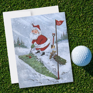 Vintage jultomten Golfing Julkort