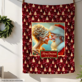 Vintage Jultomten Helgdag Blanket Burgundy Guld Fleecefilt