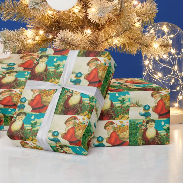 Vintage jultomten Helgdag som omsluter papper Presentpapper (Helgdagar)