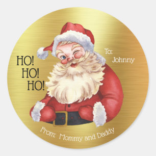 Vintage Jultomten - Ho Ho! Personlig Gift Runt Klistermärke