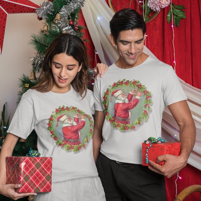 Vintage Jultomten i andningsår Tee (Vintage Santa Claus in a Wreath Unisex T-Shirt)