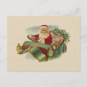 Vintage-jultomten i en klassisk antikisk bil helg vykort
