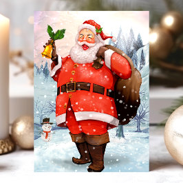 Vintage Jultomten i vykortet Snö Helgdag Helg Vykort