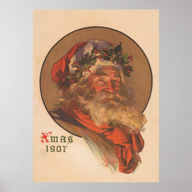 Vintage Jultomten Illustration (1907) Poster (Framsidan)