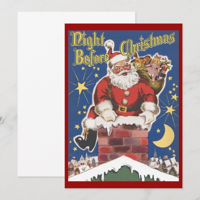 Vintage Jultomten, inbjudan till julfest (Fram/baksida)