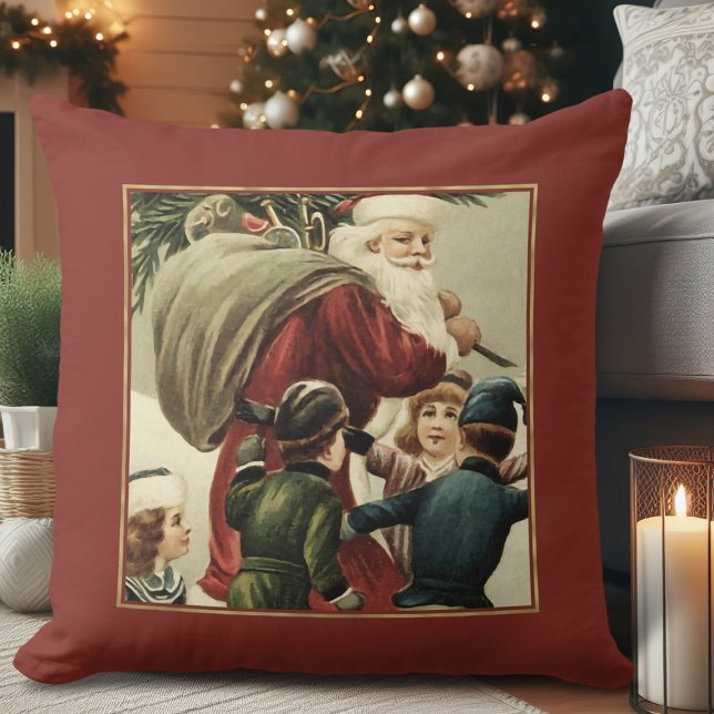 Vintage Jultomten jul Dekorativ kudde (vintage Christmas decor, retro Santa Claus Christmas pillow for living room couch)