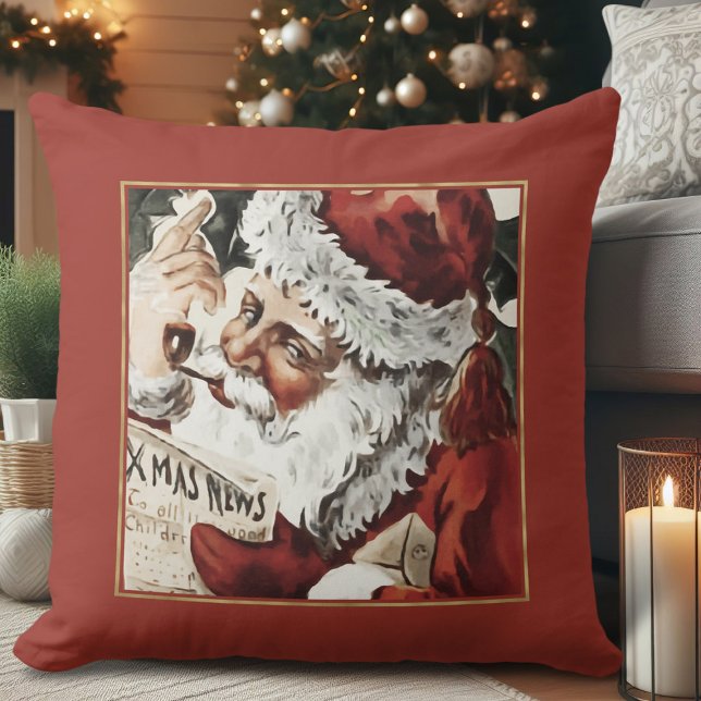Vintage Jultomten jul Dekorativ kudde (vintage Christmas decor, retro Santa Claus Christmas pillow for living room couch)