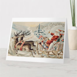 Vintage Jultomten jul Sleigh Reindeer Kort